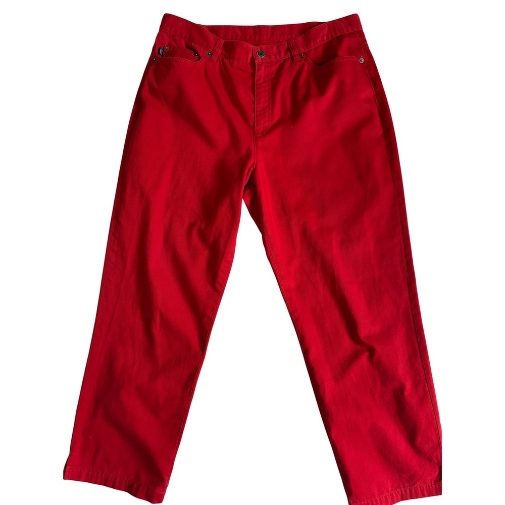 Ralph Lauren Jeans Co Pants Women 14 Red Straight Leg Cotton Denim Classic